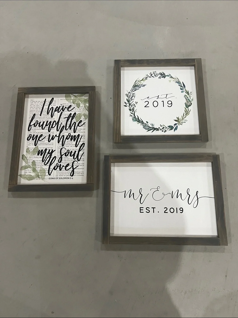 Altar'd State Wood-Framed Botanical & Script Wall Art Set Mr & Mrs est 2019